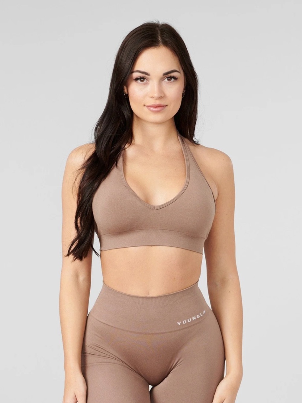 YoungLA Core Seamless Halter Bra — Tan Suede